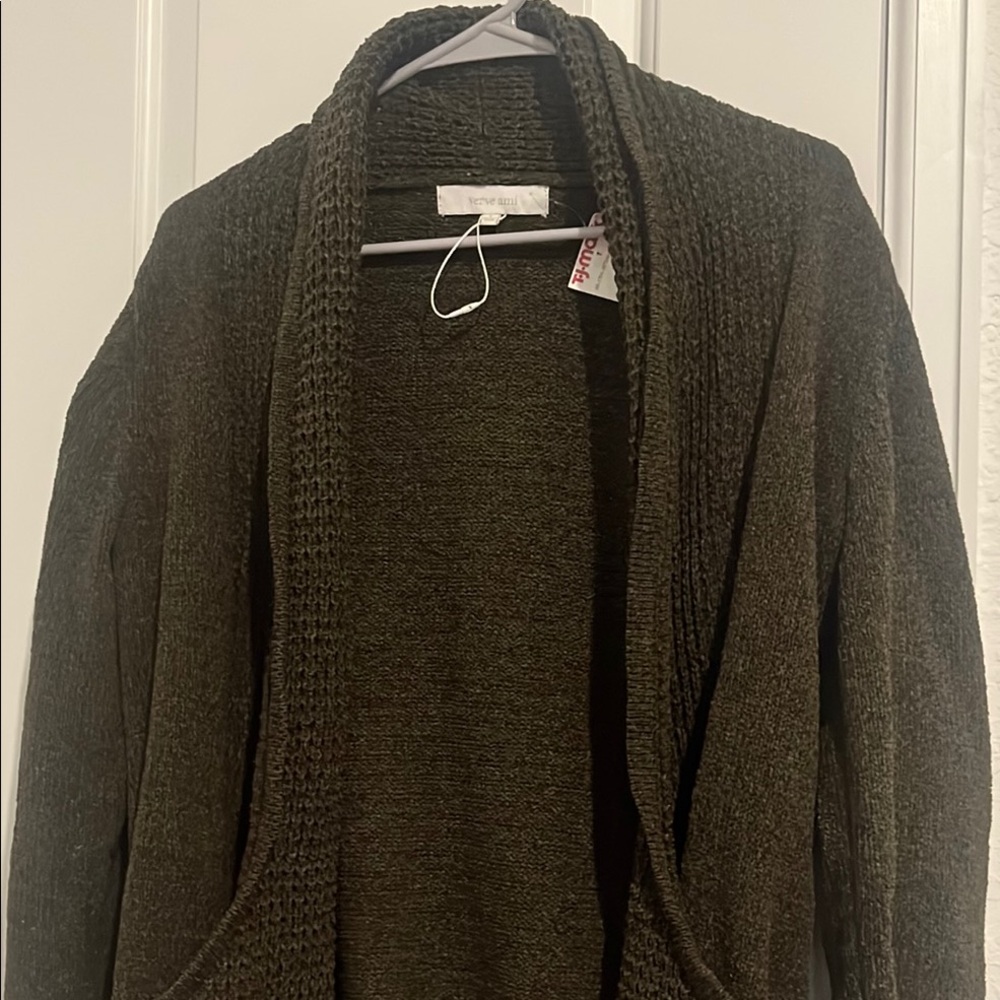 Verve Ami Green Open Front Cardigan Sweater - Picture 4 of 4